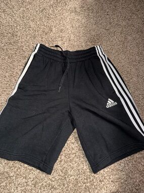 adidas Men’s Black Athletic Shorts with White Three-Stripes